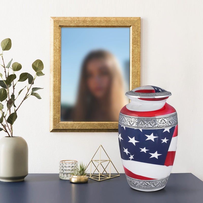 Light & Pro Lightnpro American Flag Hand Engraved Cremation Urn for Adult Human Ashes, Patriotic Memorial for Veterans, First Responders, Patriots, Millitary Heroes and Loved Ones Remains - 10 Inch - Image 2